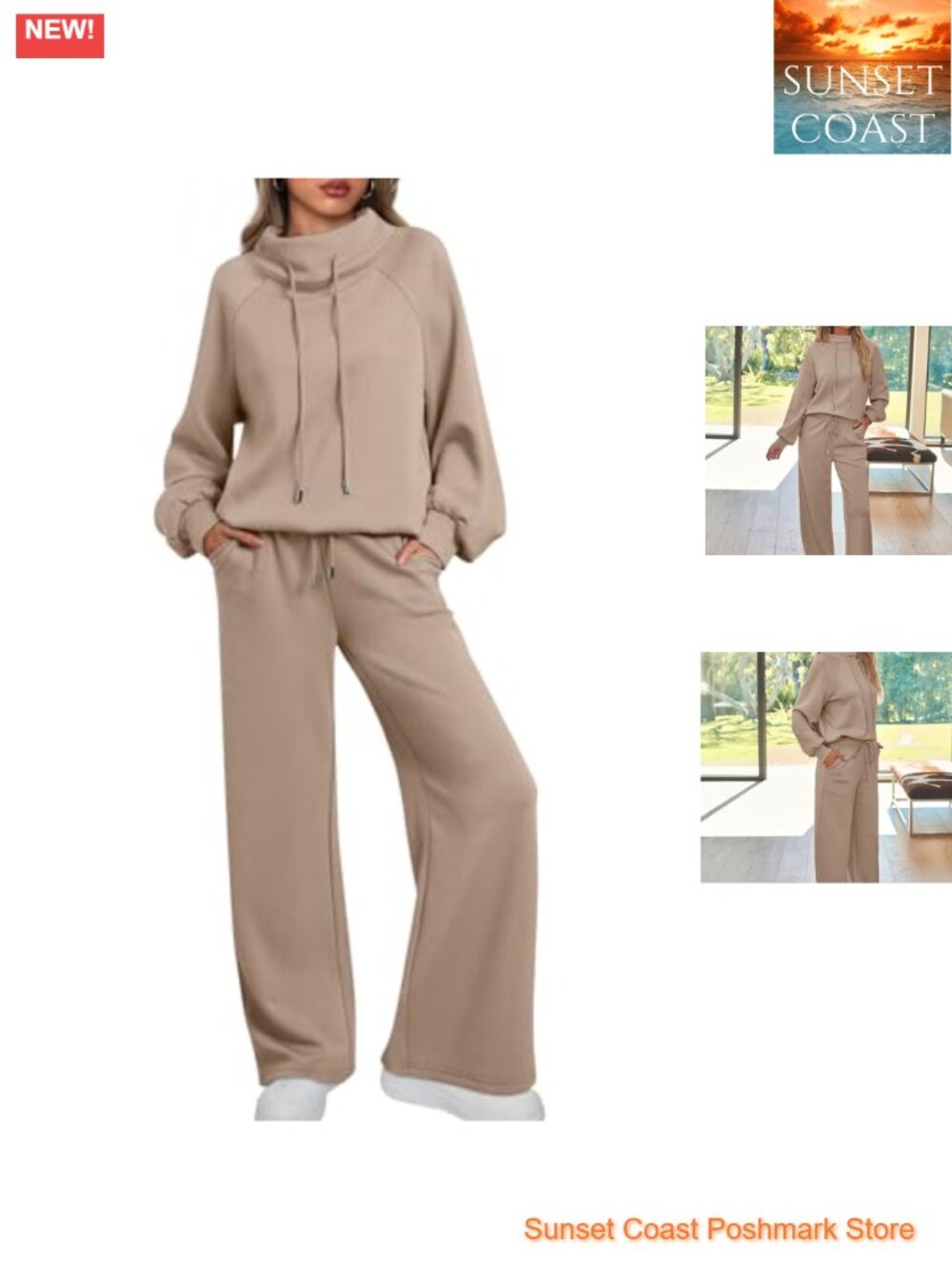 Mock Neck 2 Piece Lounge Sweat Set Scuba Knit Oversized Wide Leg